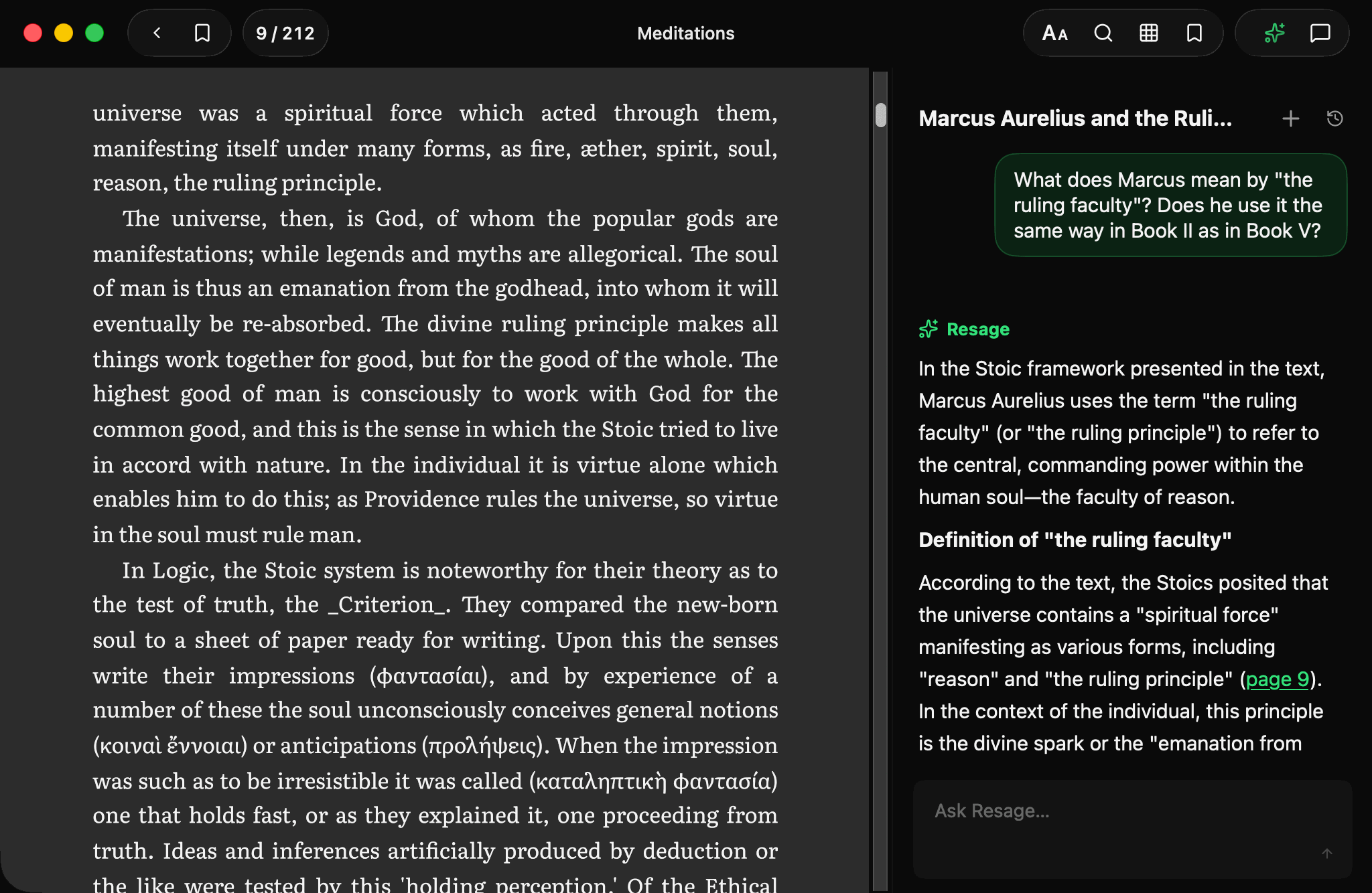 Resage reader — a full page with the discussion bar at the bottom